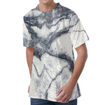 Dark Grey White Marble Print Men's Velvet T-Shirt