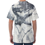 Dark Grey White Marble Print Men's Velvet T-Shirt