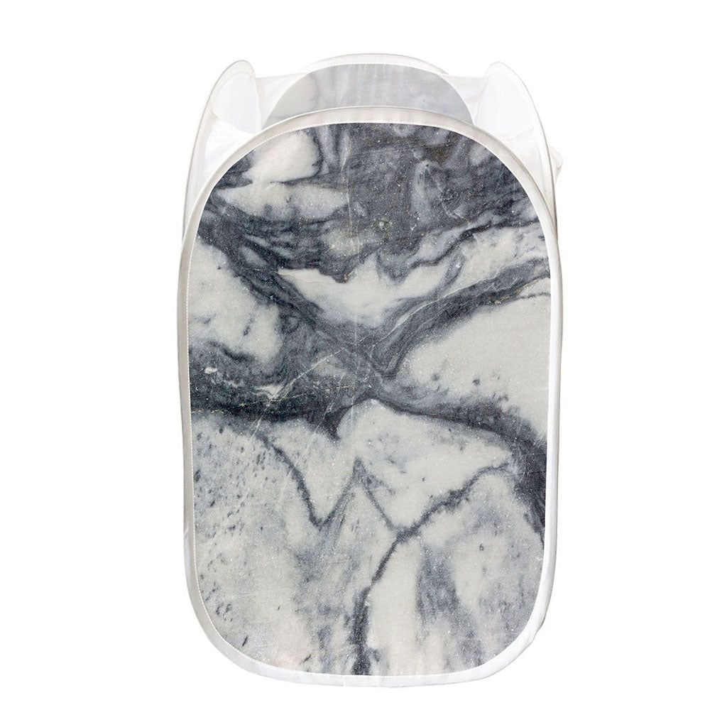 Dark Grey White Marble Print Mesh Laundry Hamper
