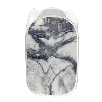 Dark Grey White Marble Print Mesh Laundry Hamper
