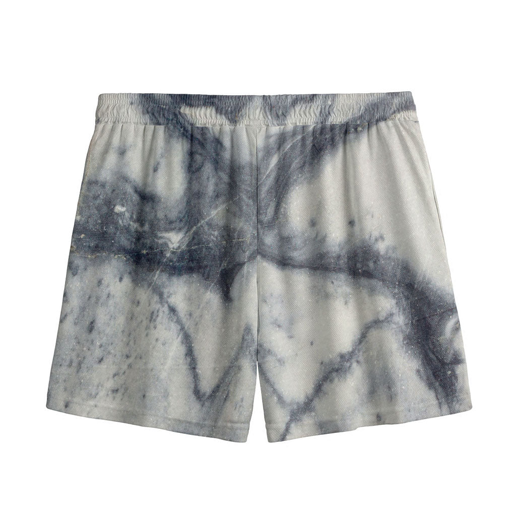 Dark Grey White Marble Print Mesh Shorts