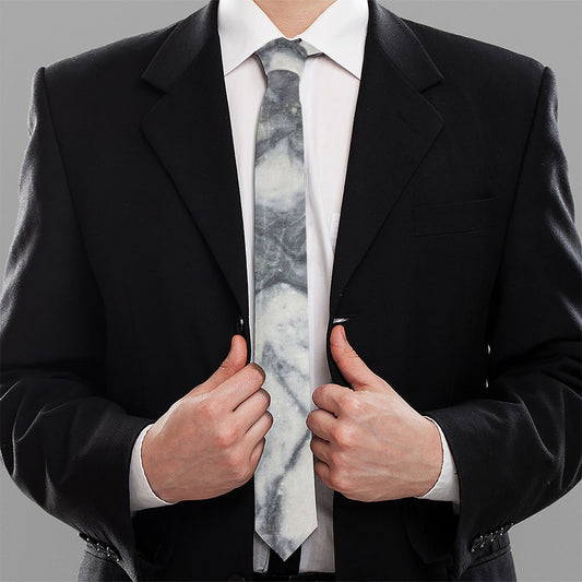 Dark Grey White Marble Print Necktie