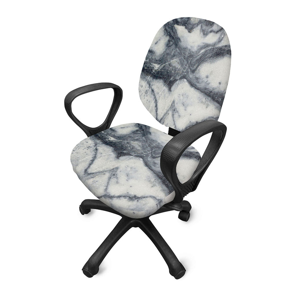 Dark Grey White Marble Print Office Chair Cover