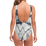 Dark Grey White Marble Print One Piece Swimsuit