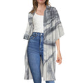 Dark Grey White Marble Print Open Front Beach Cover Up
