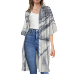 Dark Grey White Marble Print Open Front Beach Cover Up