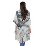 Dark Grey White Marble Print Open Front Beach Cover Up