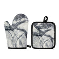Dark Grey White Marble Print Oven Mitt And Pot Holder Set