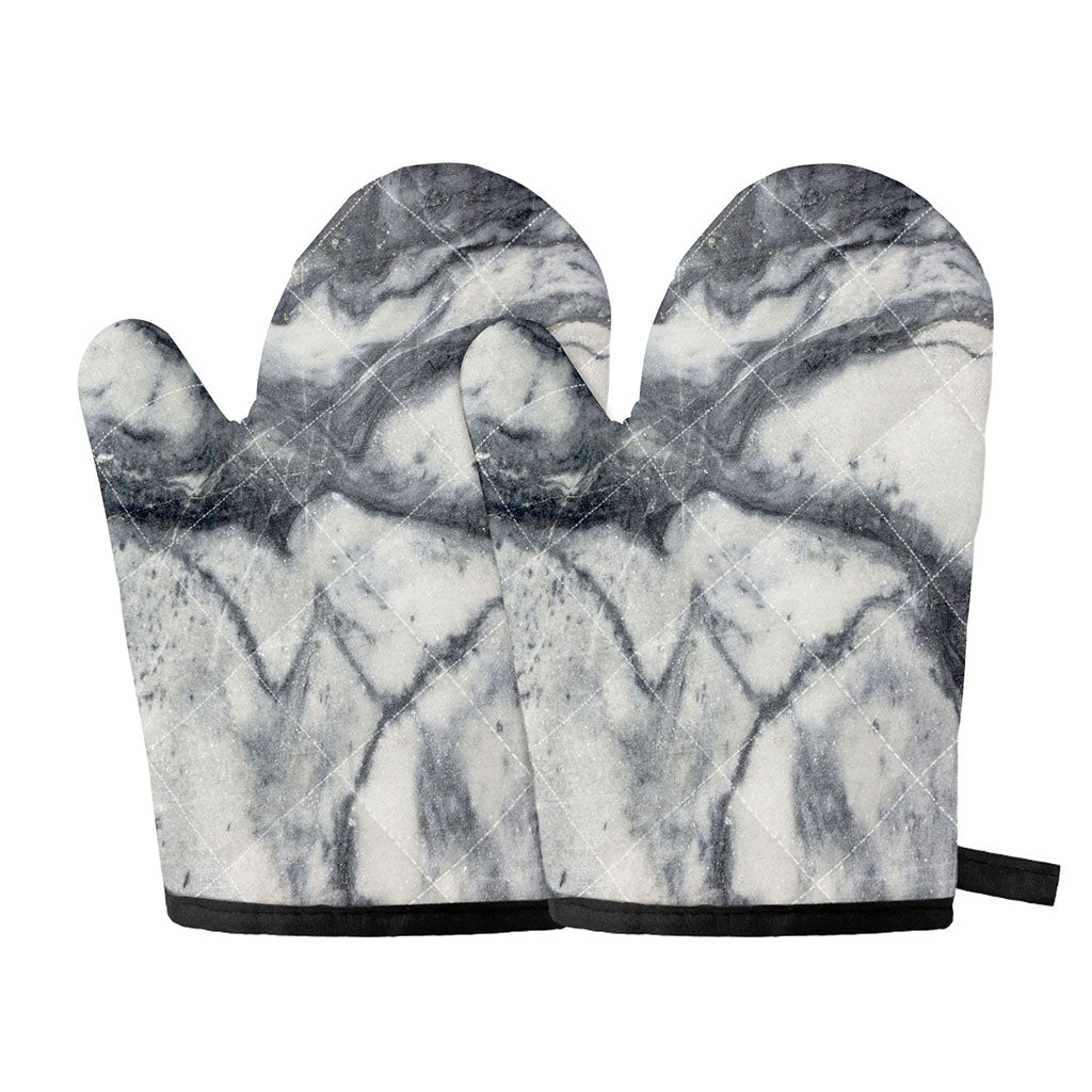 Dark Grey White Marble Print Oven Mitts
