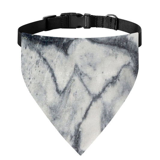 Dark Grey White Marble Print Over The Collar Dog Bandana