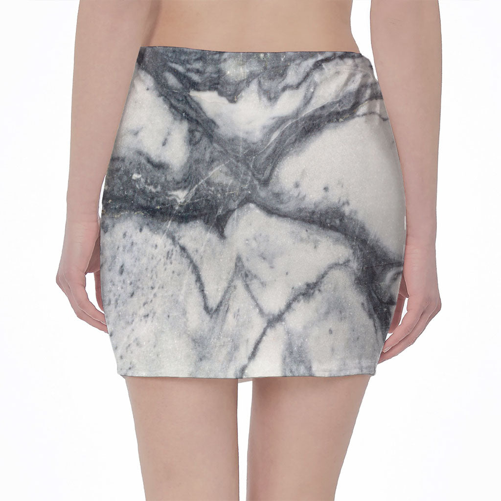 Dark Grey White Marble Print Pencil Mini Skirt
