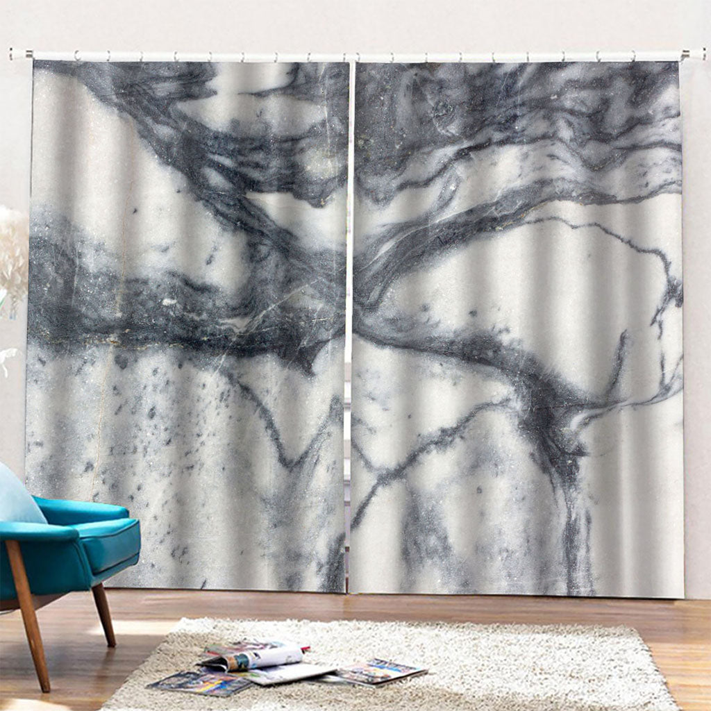 Dark Grey White Marble Print Pencil Pleat Curtains