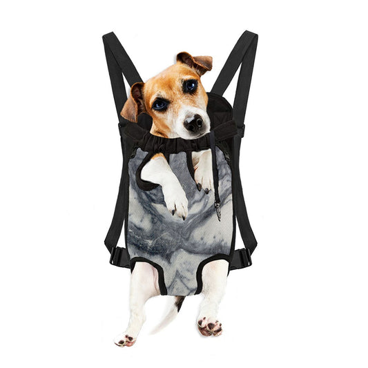 Dark Grey White Marble Print Pet Carrier Backpack