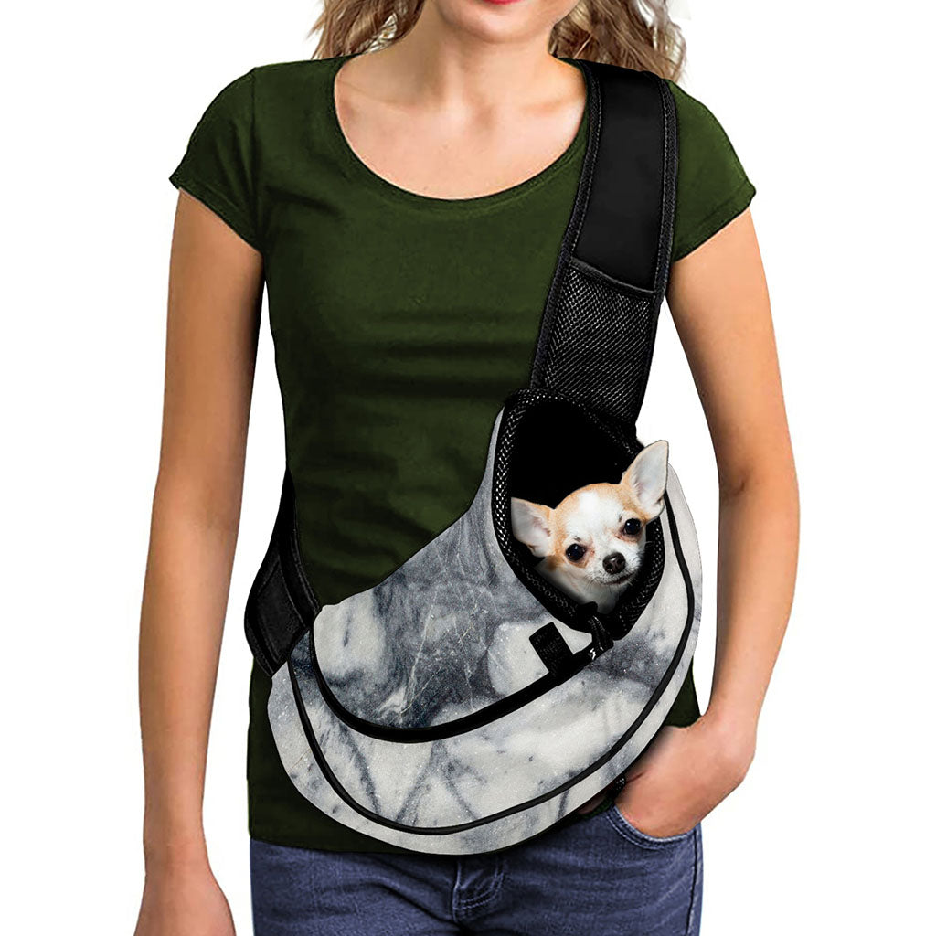 Dark Grey White Marble Print Pet Sling Carrier
