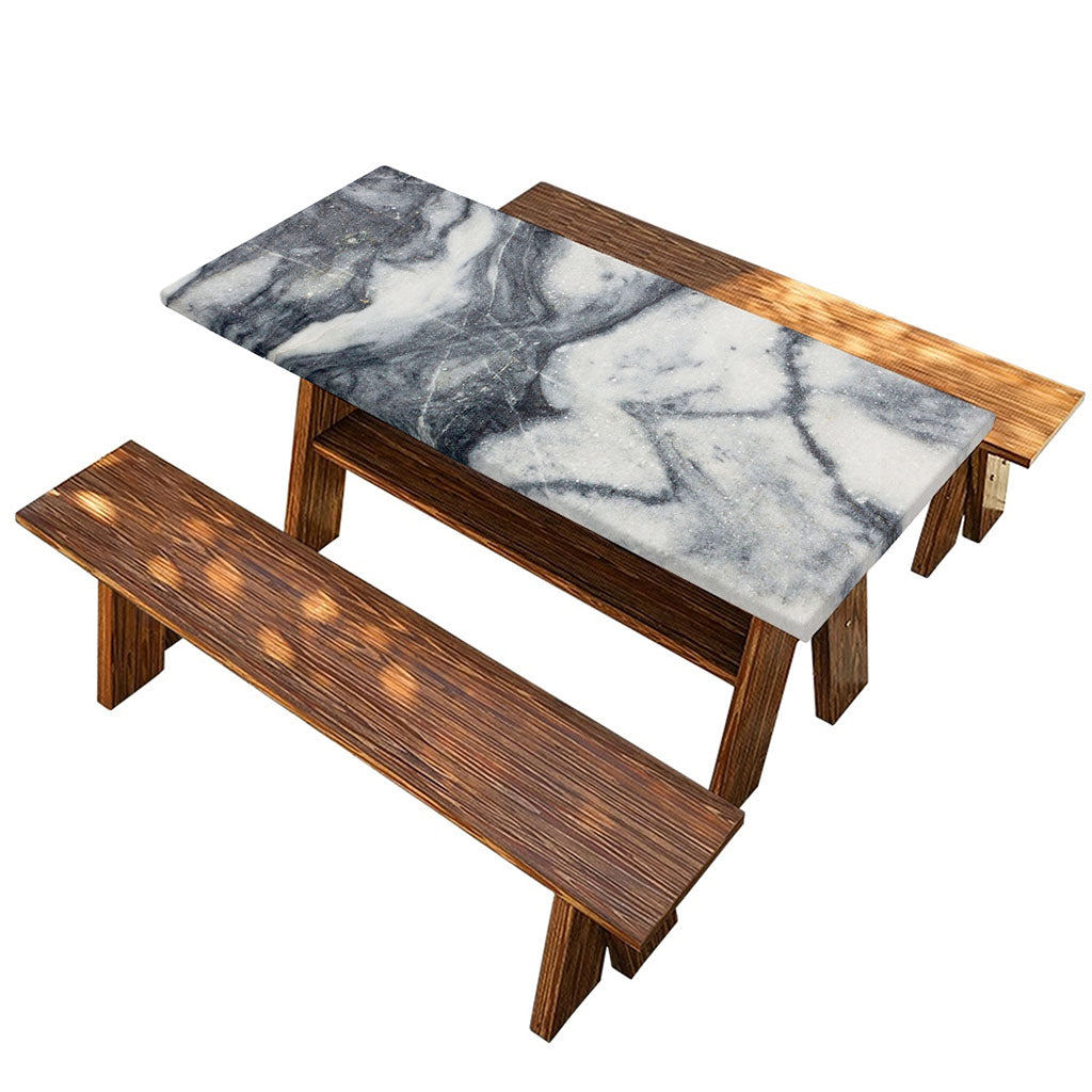 Dark Grey White Marble Print Picnic Table Cover