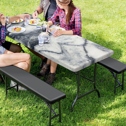 Dark Grey White Marble Print Picnic Table Cover