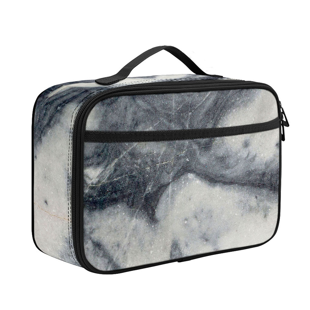 Dark Grey White Marble Print Portable Lunch Bag