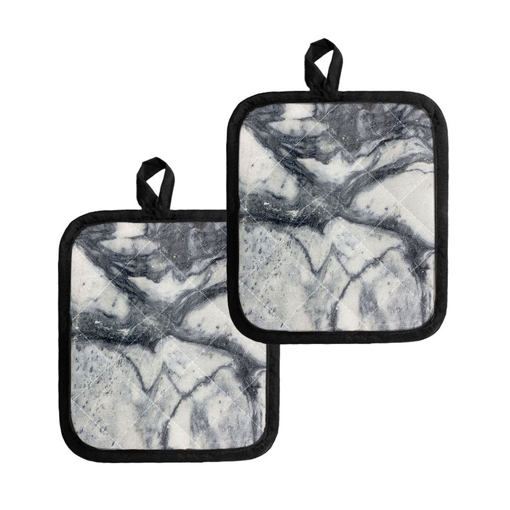 Dark Grey White Marble Print Pot Holders