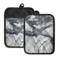 Dark Grey White Marble Print Pot Holders With Pocket