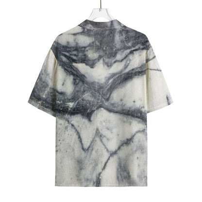 Dark Grey White Marble Print Rayon Hawaiian Shirt