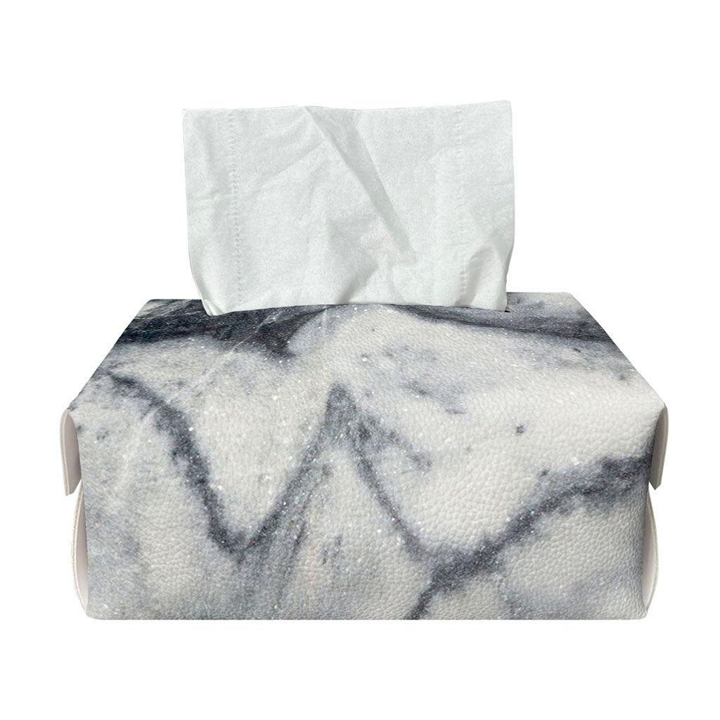 Dark Grey White Marble Print Rectangle Tissue Box Cover