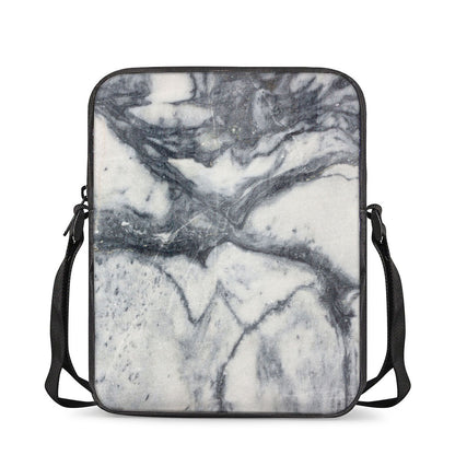 Dark Grey White Marble Print Rectangular Crossbody Bag