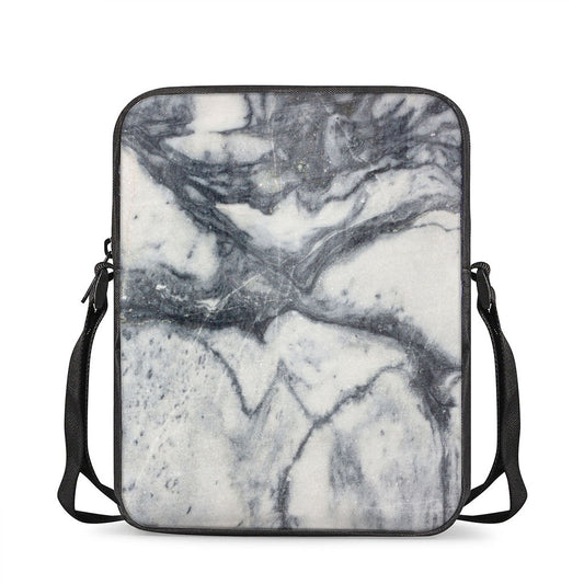 Dark Grey White Marble Print Rectangular Crossbody Bag