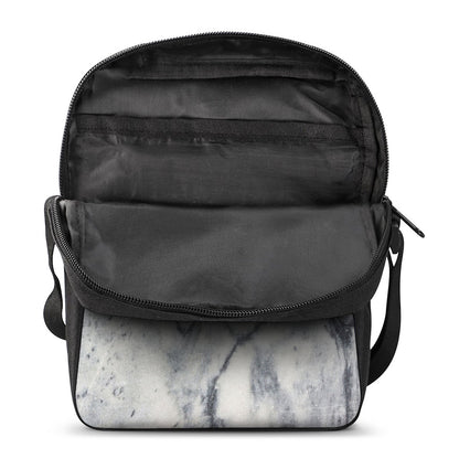 Dark Grey White Marble Print Rectangular Crossbody Bag