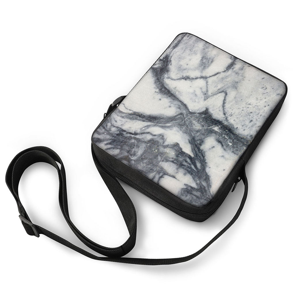 Dark Grey White Marble Print Rectangular Crossbody Bag