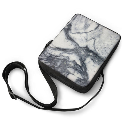 Dark Grey White Marble Print Rectangular Crossbody Bag
