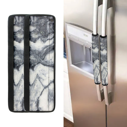 Dark Grey White Marble Print Refrigerator Handle Covers