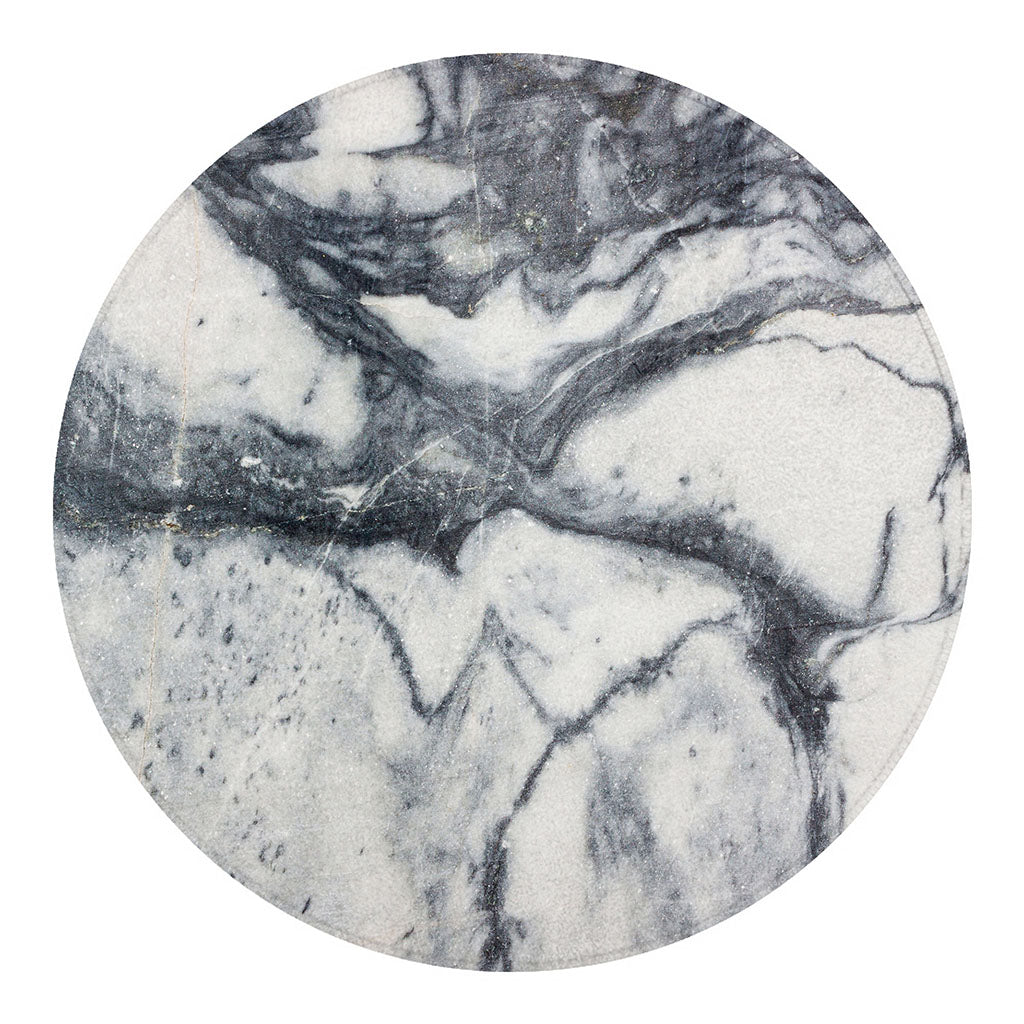 Dark Grey White Marble Print Round Blanket