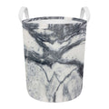 Dark Grey White Marble Print Round Laundry Basket