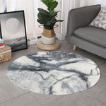 Dark Grey White Marble Print Round Rug