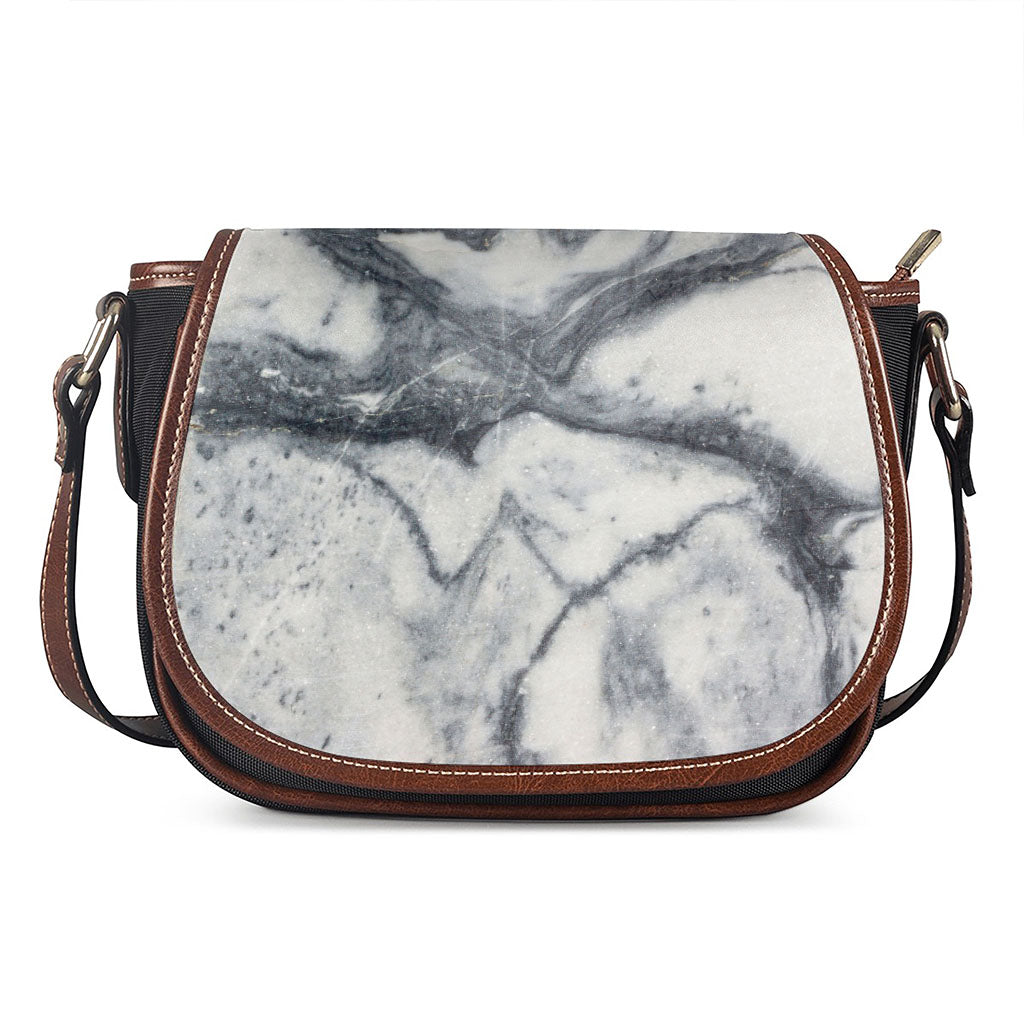 Dark Grey White Marble Print Saddle Bag