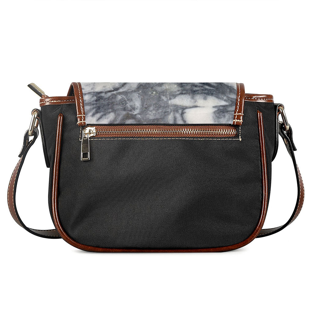 Dark Grey White Marble Print Saddle Bag