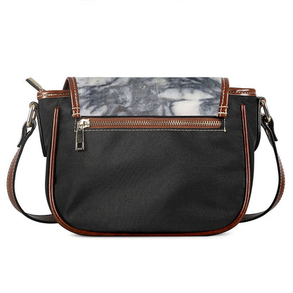 Dark Grey White Marble Print Saddle Bag