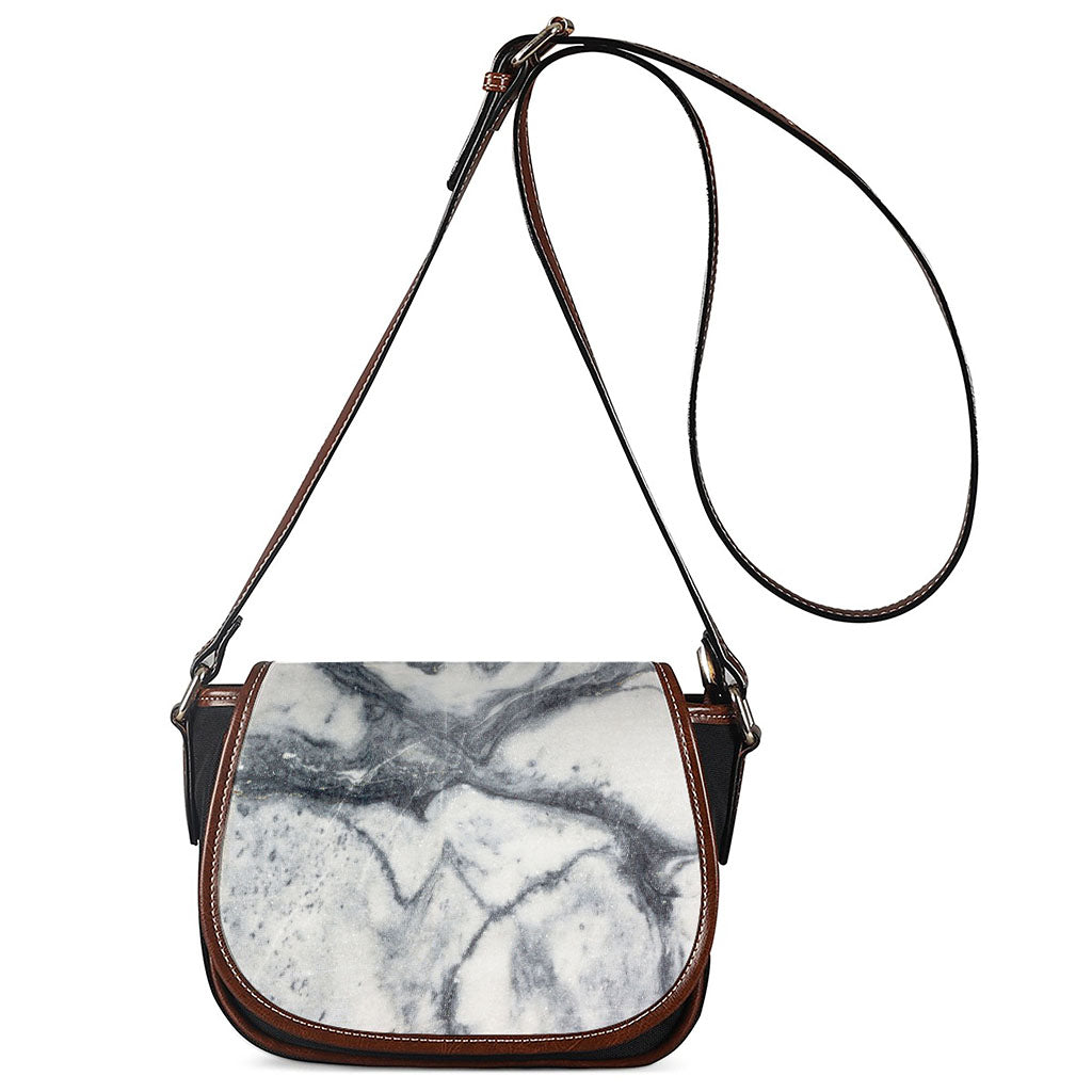 Dark Grey White Marble Print Saddle Bag