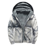 Dark Grey White Marble Print Sherpa Lined Zip Up Hoodie