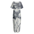 Dark Grey White Marble Print Short Sleeve Long Nightdress