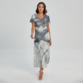 Dark Grey White Marble Print Short Sleeve Maxi Dress