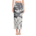 Dark Grey White Marble Print Side Slit Maxi Skirt