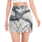 Dark Grey White Marble Print Side Slit Mini Skirt