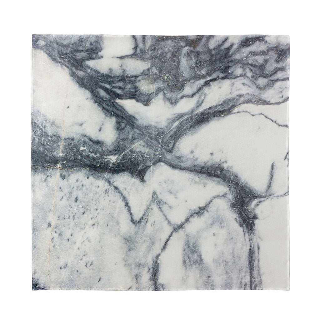 Dark Grey White Marble Print Silk Bandana
