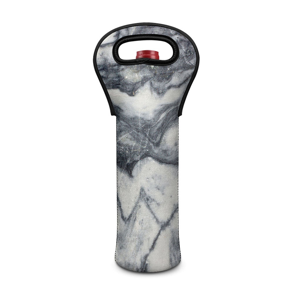 Dark Grey White Marble Print Single Neoprene Wine Tote