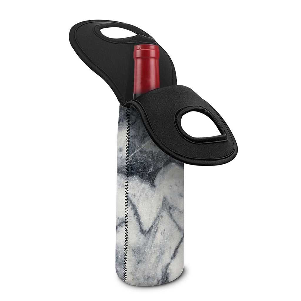 Dark Grey White Marble Print Single Neoprene Wine Tote