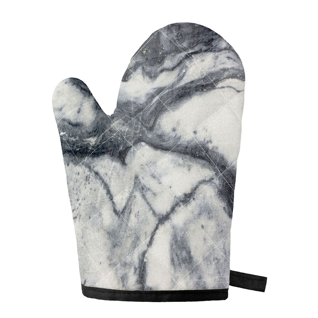 Dark Grey White Marble Print Single Oven Mitt