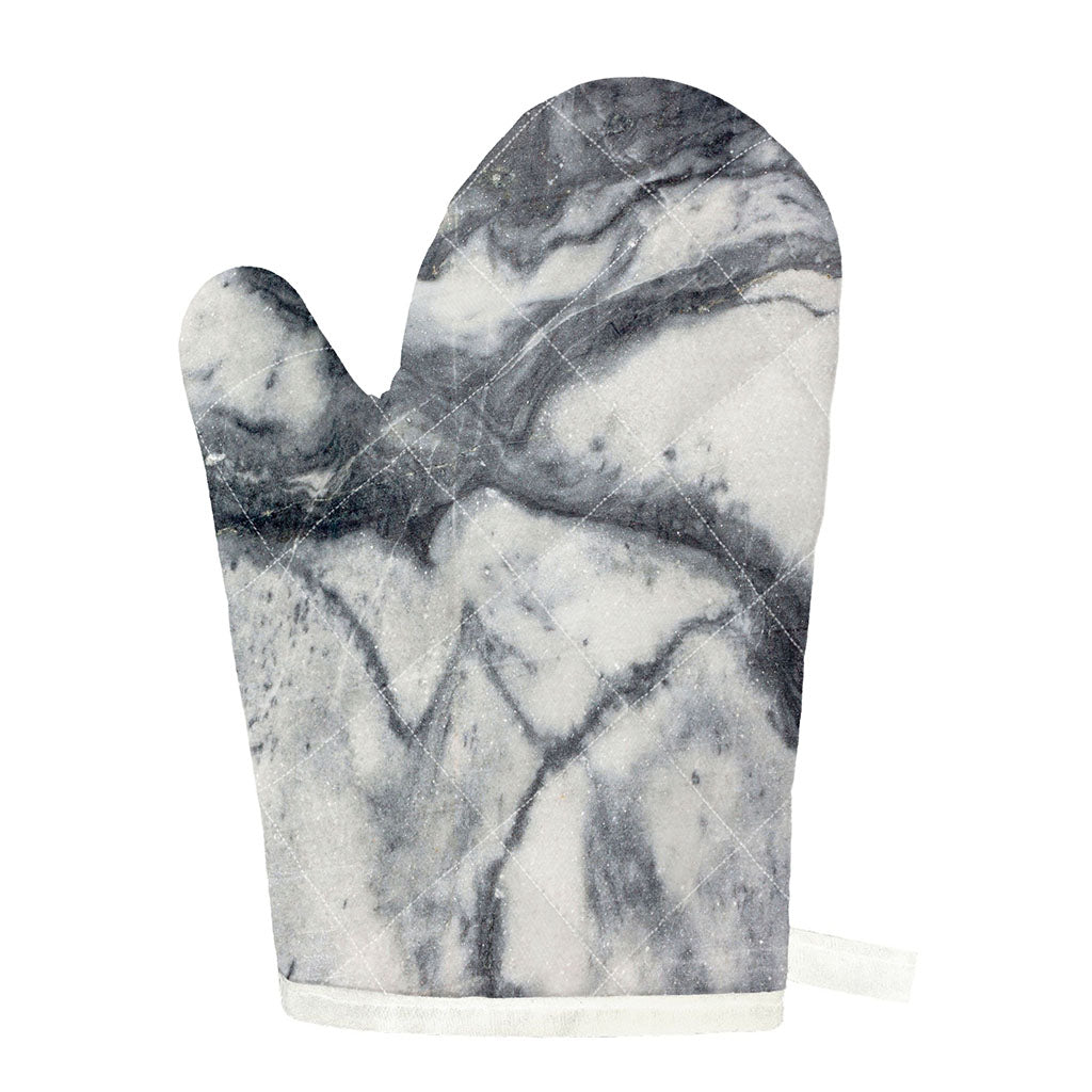 Dark Grey White Marble Print Single Oven Mitt
