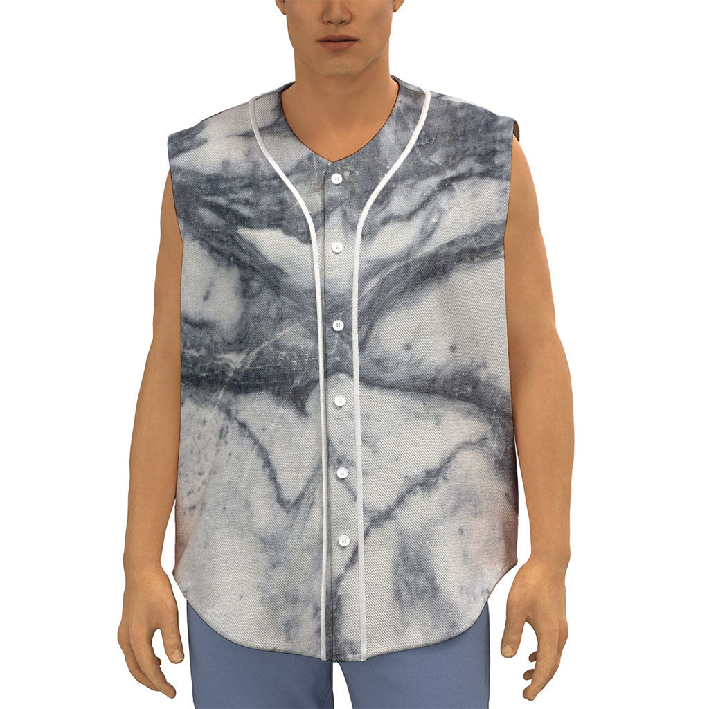 Dark Grey White Marble Print Sleeveless Baseball Jersey