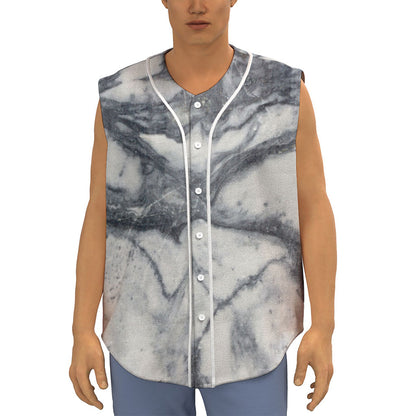 Dark Grey White Marble Print Sleeveless Baseball Jersey